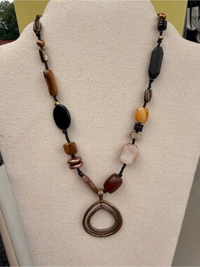 Silpada Brown, Black and Cream Mixed Stone Pendant Necklace